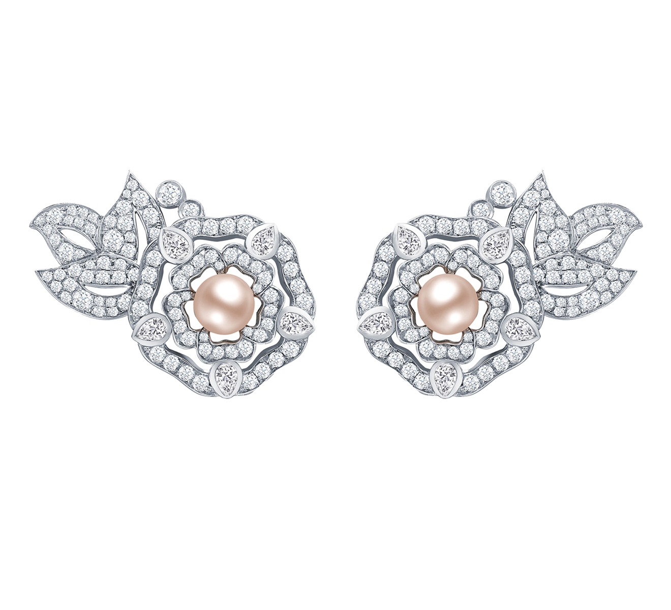 Серьги Garrard Tudor Rose из белого золота с бриллиантами и жемчугом