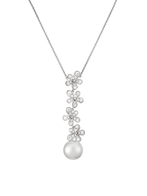 Кулон Mikimoto Milano Daisy из белого золота с бриллиантами и жемчугом