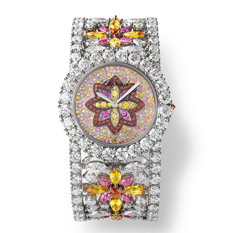 Часы Chopard Red Carpet из белого «этичного» золота с бриллиантами (32,82 к) и разноцветными сапфирами (17,48 к)