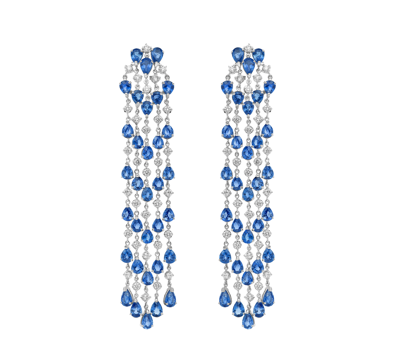 Серьги Mercury Color из белого золота с бриллиантами и сапфирами