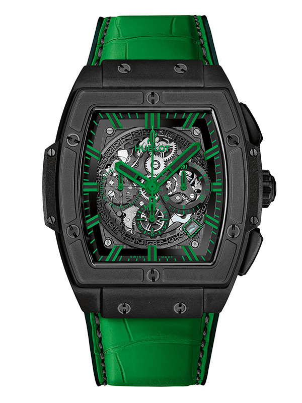 Часы Hublot Spirit of Big Bang All Black Green в корпусе из керамики c черным скелетонизированным циферблатом