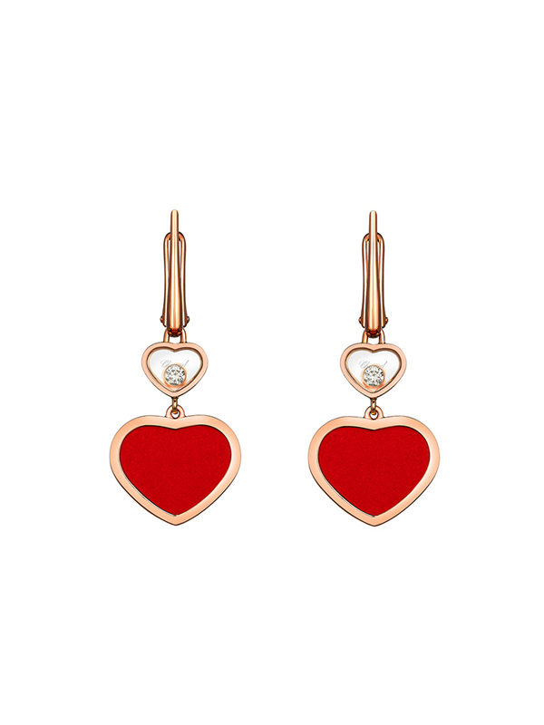 Серьги Chopard Happy Diamonds из розового золота с плавающими бриллиантами и вставками красного цвета