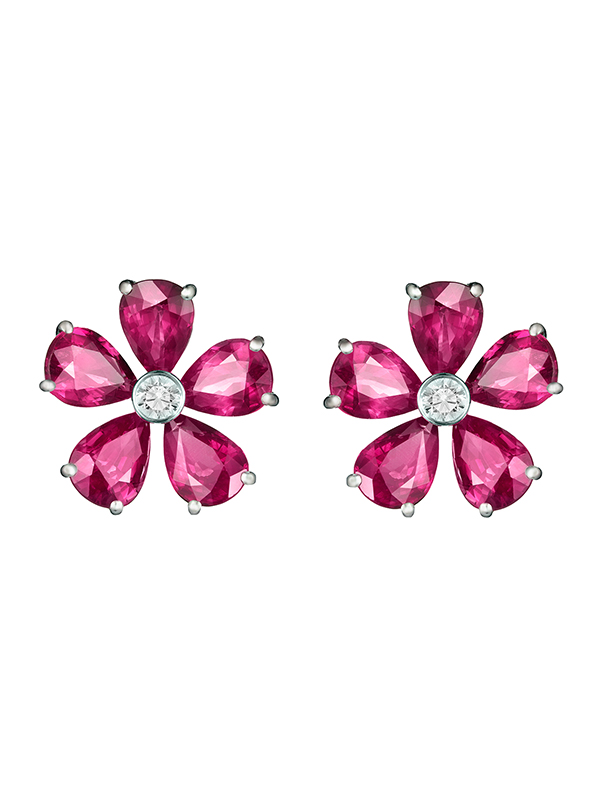 Серьги-гвоздики Mercury Color Flower из белого золота с бриллиантами и рубинами