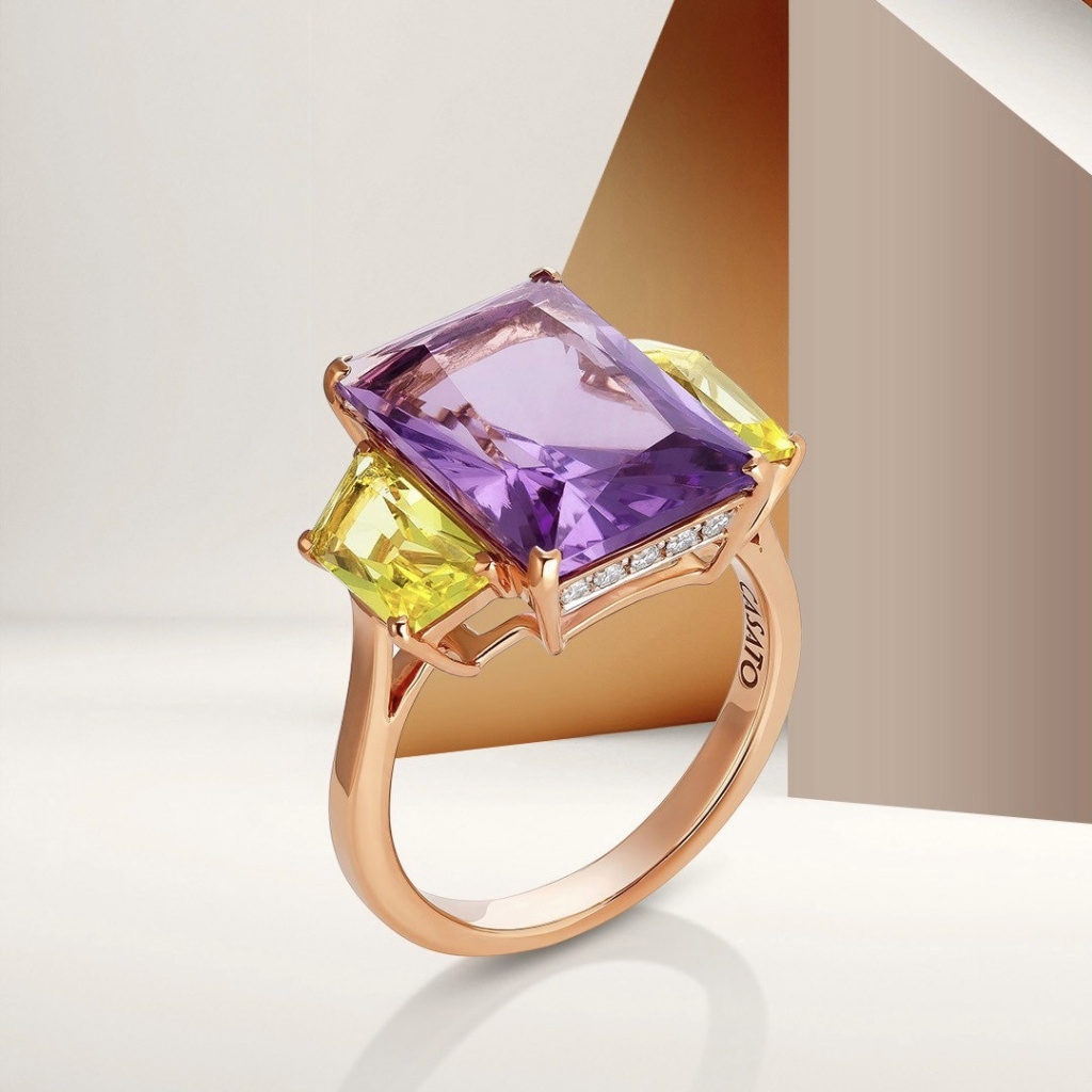 Кольцо Casato Acqua из розового золота с бриллиантами, аметистом и перидотами Кольцо Casato Acqua из розового золота с бриллиантами, аметистом и перидотами