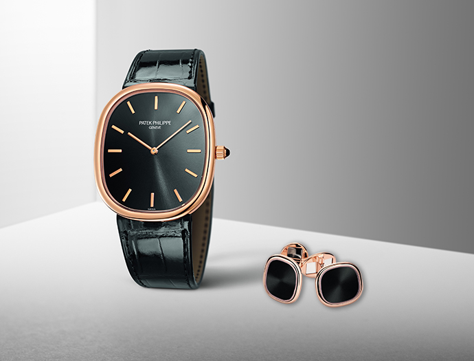 Часы Golden Ellipse Ref.5738 в корпусе из розового золота с заводной головкой из оникса и запонки Golden Ellipse