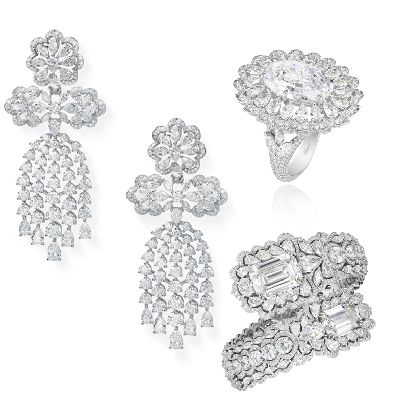 Серьги Red Carpet, браслет и кольцо Garden of Kalahari, все Chopard