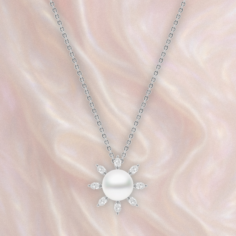 Кулон Mikimoto Yaguruma из белого золота с бриллиантами и жемчугом Кулон Mikimoto Yaguruma из белого золота с бриллиантами и жемчугом