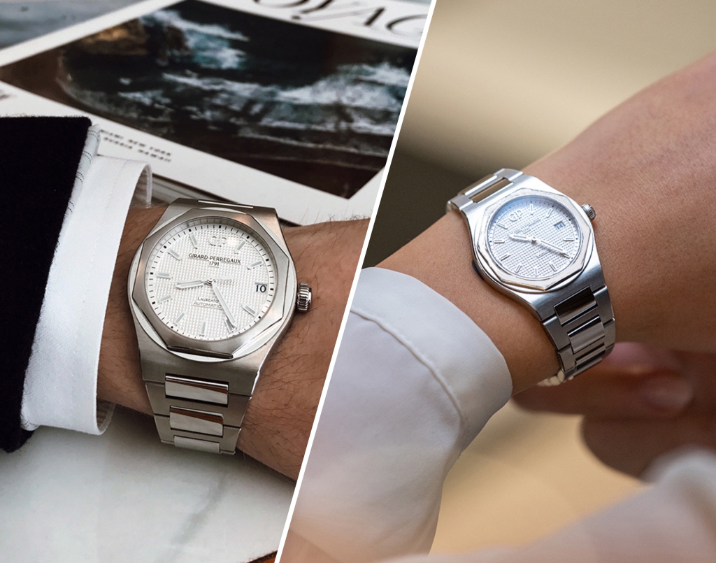 На фото: часы Girard-Perregaux Laureato в корпусах 42 мм и 34 мм 
