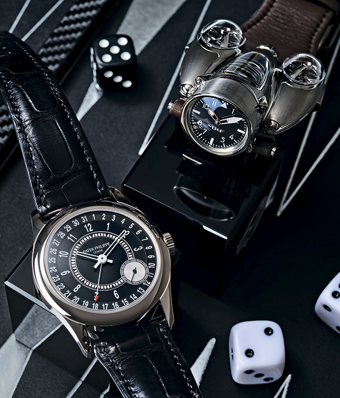 Часы Patek Philippe Calatrava в корпусе из белого золота и часы MB&F HM9 FLOW в корпусе из титана