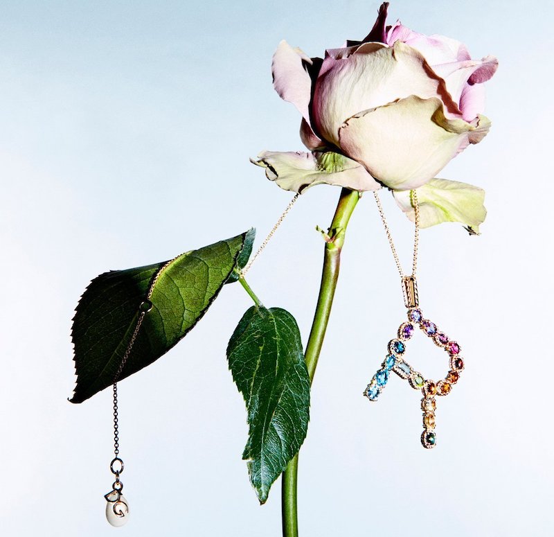 Dolce & Gabbana Alphabet из розового золота с топазом, аметистом, кварцем, цитрином, перидотом, турмалином, гранатом, жемчугом