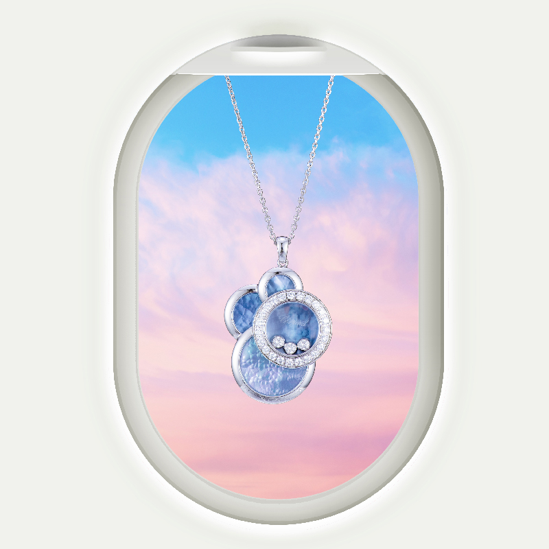 Кулон Chopard Happy Dreams из белого золота со статичными и плавающими бриллиантами, голубым перламутром