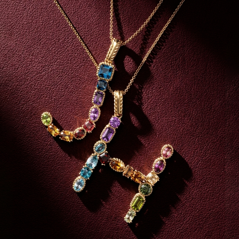 Колье Dolce&Gabbana Rainbow Alphabet из желтого золота с топазом, аметистом, кварцем, цитрином, перидотом, турмалином, гранатом и жемчугом