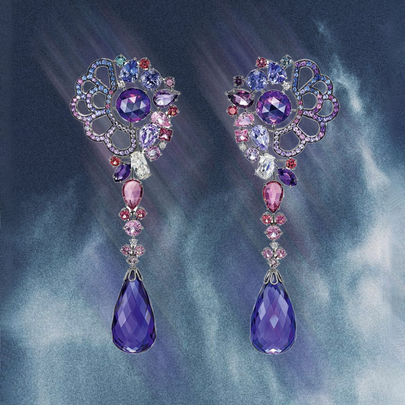 Серьги Chopard High Jewellery из белого золота с бриллиантами, аметистами и танзанитами