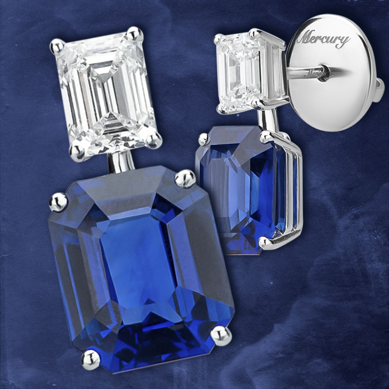 Серьги Mercury Color из белого золота с бриллиантами и сапфирами