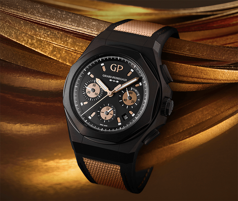 Хронограф Girard-Perregaux Laureto Absolute Gold в 44 мм корпусе из титана с PVD-покрытием с индикатором даты