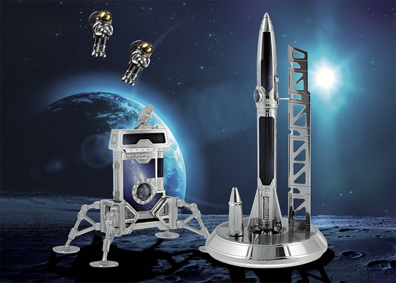 Запонки, зажигалка и ручка на подставке, все S.T. Dupont Space Odyssey