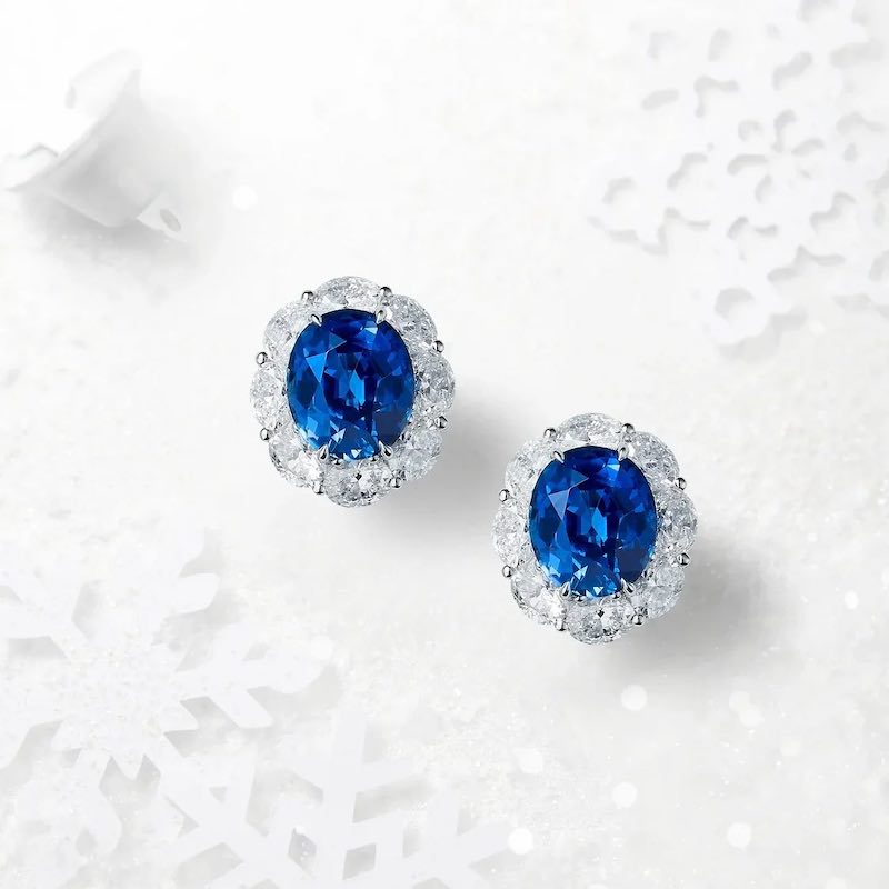 Серьги Mercury Color из белого золота с бриллиантами и сапфирами