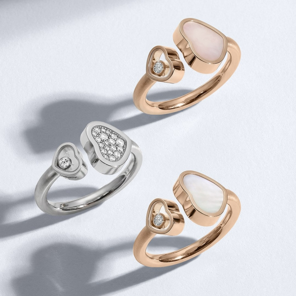 Кольца Chopard Happy Hearts из белого и розового золота с бриллиантами