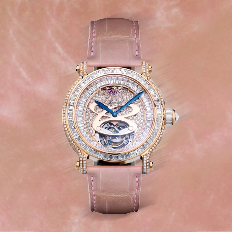 Часы Chopard Classic в 42 мм корпусе из розового золота с бриллиантами, турбийоном и индикатором запаса хода