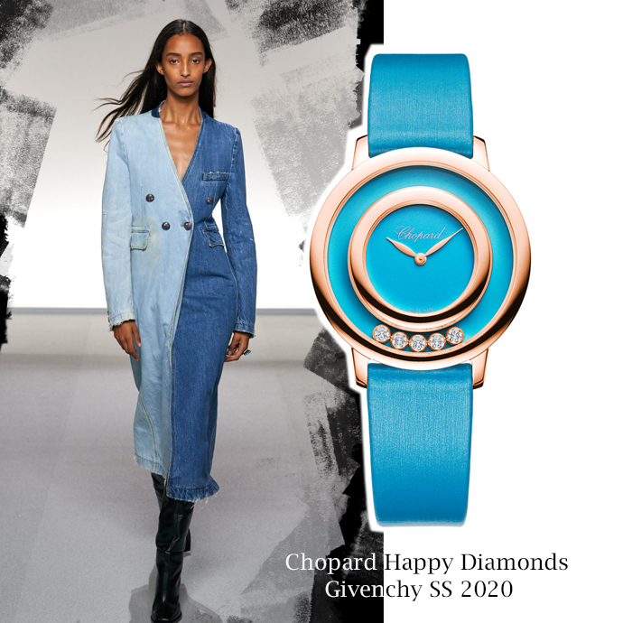 Модель с показа Givenchy SS 2020 || часы Chopard Happy Diamonds в корпусе из розового золота с плавающими бриллиантами
