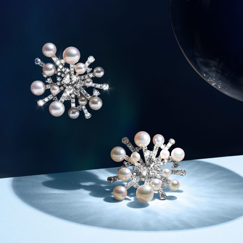 Серьги Mikimoto Splash из белого золота с бриллиантами и жемчугом