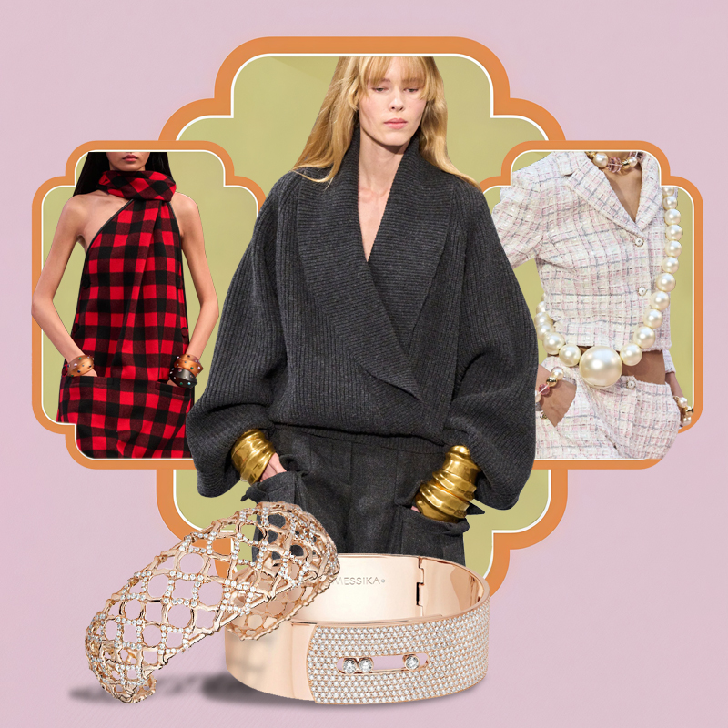 На фото: модели с показов Louis Vuitton, Balmain, Chanel осень-зима 2025/26 || браслет David Yurman Venetian Quatrefoil и браслет Messika Move Noa На фото: модели с показов Louis Vuitton, Balmain, Chanel осень-зима 2025/26 || браслет David Yurman Venetian Quatrefoil и браслет Messika Move Noa
