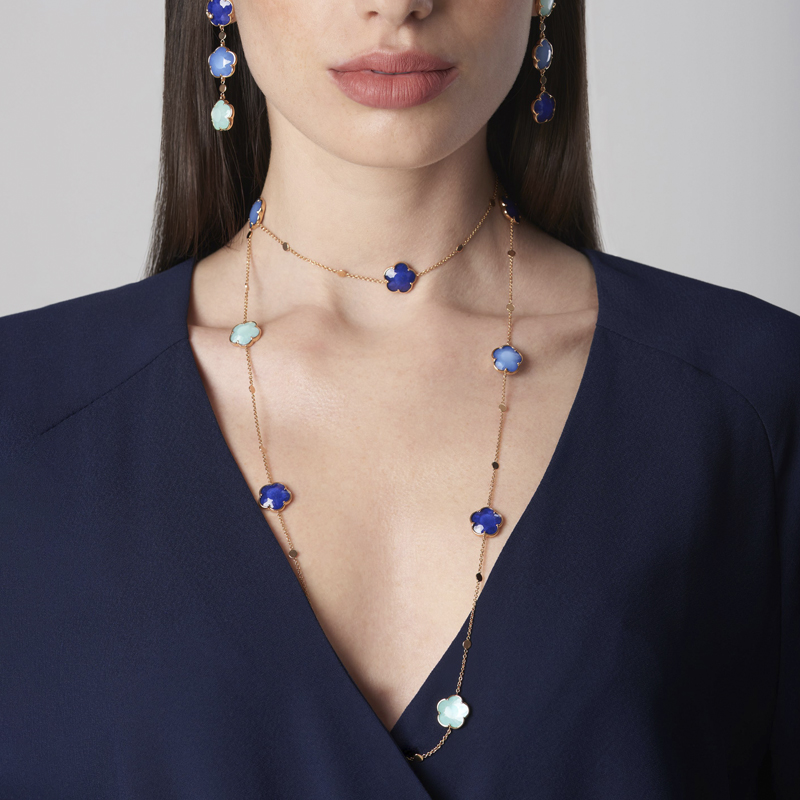  Колье Pasquale Ton Joli из розового золота с бриллиантами, белым агатом, лазуритом, бирюзой, лунным камнем, горным хрусталем