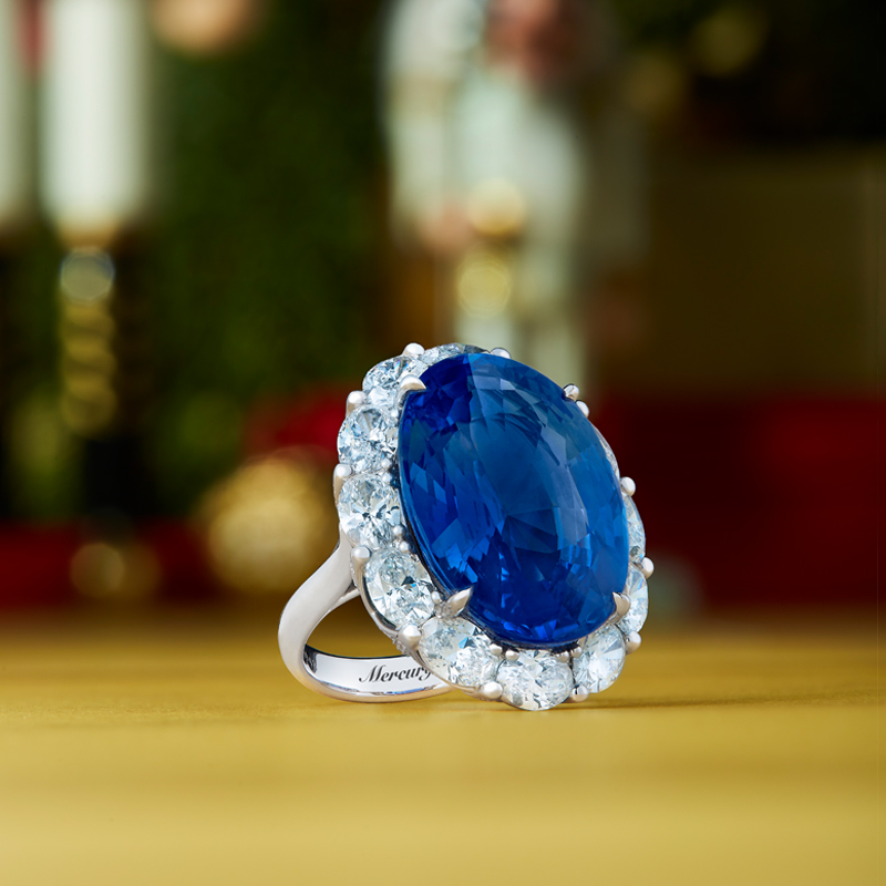 Кольцо Mercury Color из белого золота с бриллиантами и сапфиром