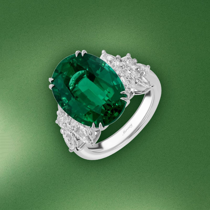 Кольцо Mercury Color из белого золота с турмалином и бриллиантами