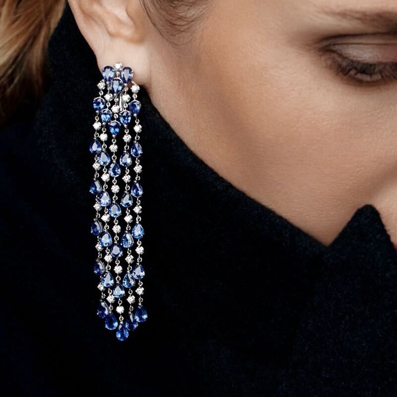 Серьги Mercury Color из белого золота с сапфирами и бриллиантами