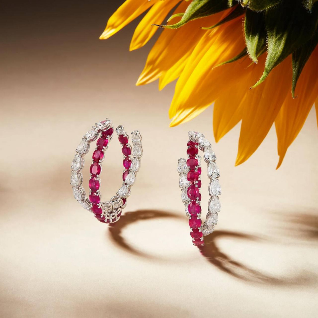 Серьги Mercury Color из белого золота с рубинами и бриллиантами