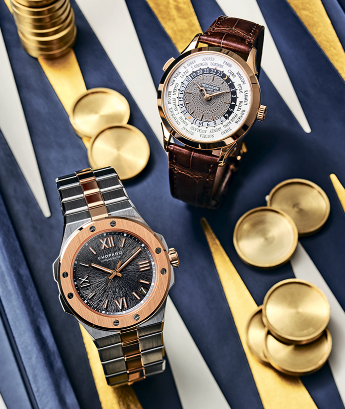 Часы Chopard Alpine Eagle в корпусе из стали розового золота и часы Patek Philippe Complications World Time в корпусе из розового золота