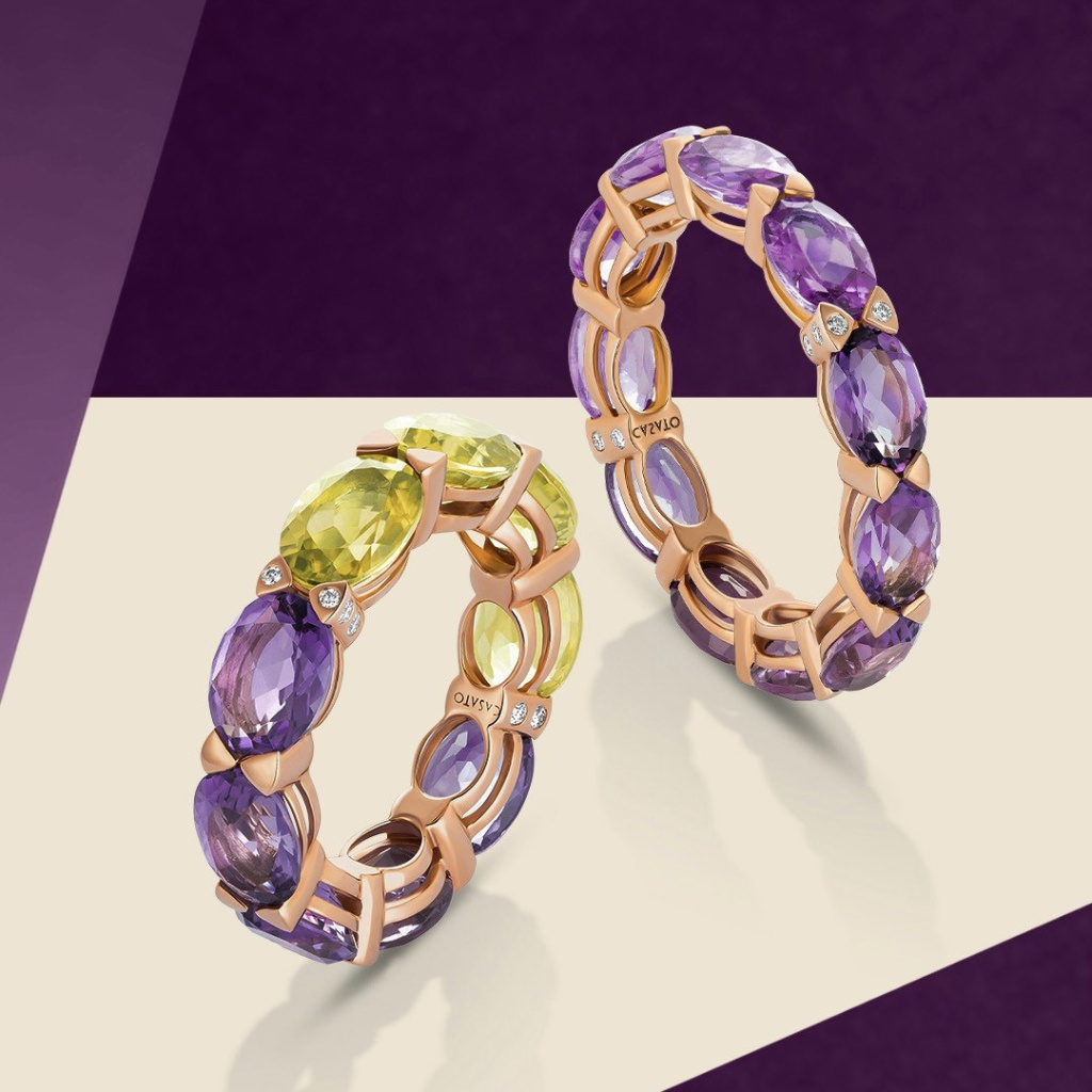 Серьги Casato Back to Origin из розового золота с аметистами, перидотами и бриллиантами