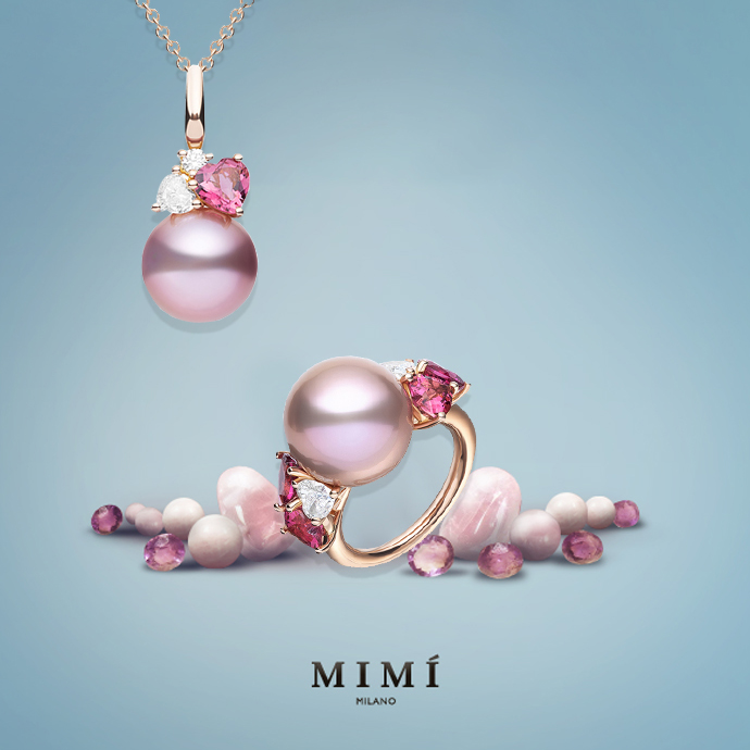 Кулон и кольцо MIMI Boutique из розового золота с турмалинами, бриллиантами и жемчугом