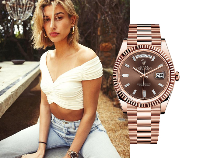 Хейли Болдуин в часах Rolex Day-Date 