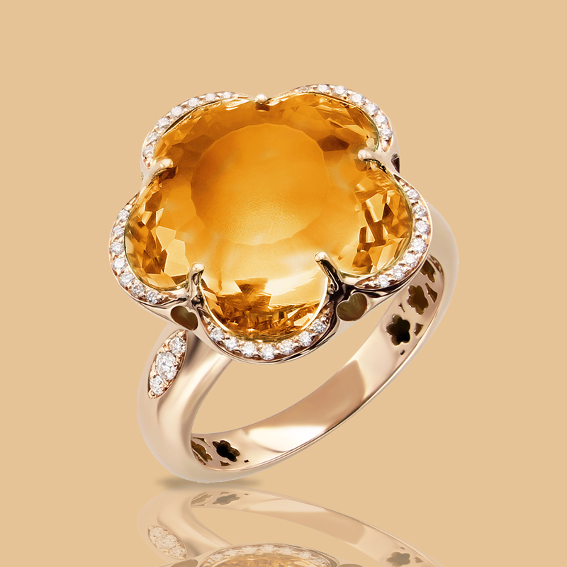 На фото: кольцо Pasquale Bruni Bon Ton из розового золота с цитрином и бриллиантами