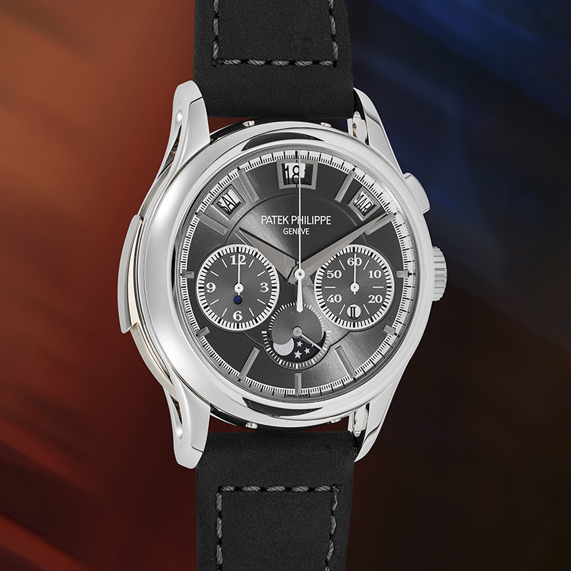 Однокнопочный хронограф Patek Philippe Ref. 5208P в 42 мм корпусе из платины с минутным репетиром, вечным календарем и указателем фаз Луны
