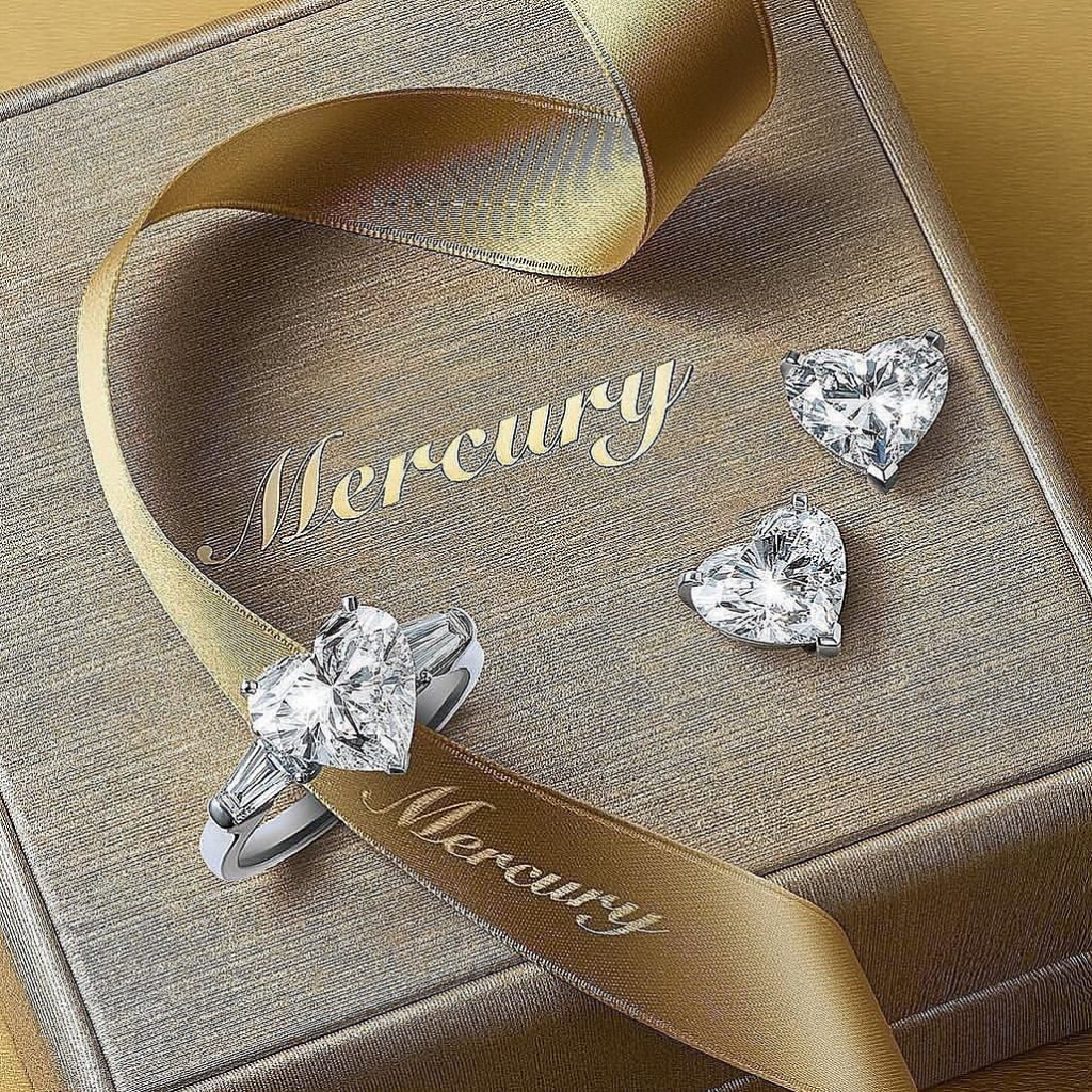 Кольцо и серьги Mercury Classic из белого золота с бриллиантами