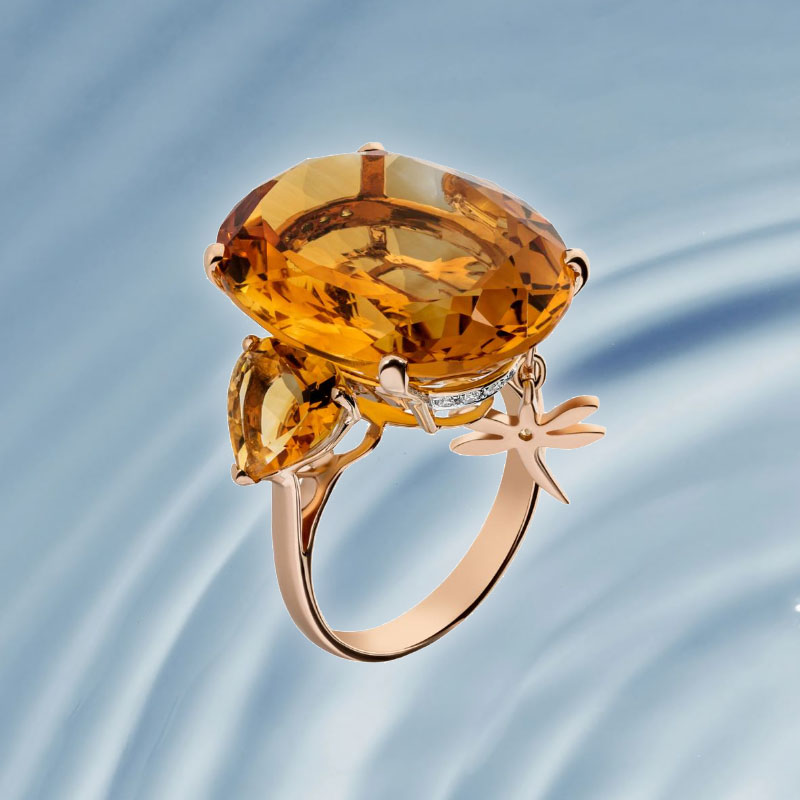 Кольцо Casato Acqua из розового золота с цитрином и бриллиантами