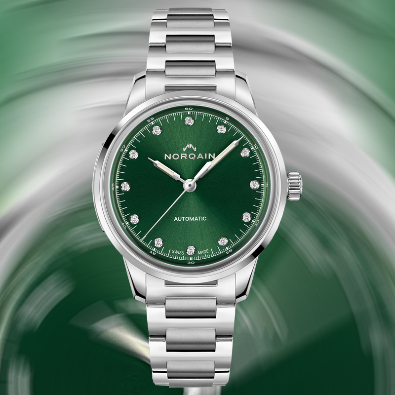 Часы NORQAIN Freedom 60 Emerald Green Diamond в 39 мм корпусе из стали с бриллиантовыми метками