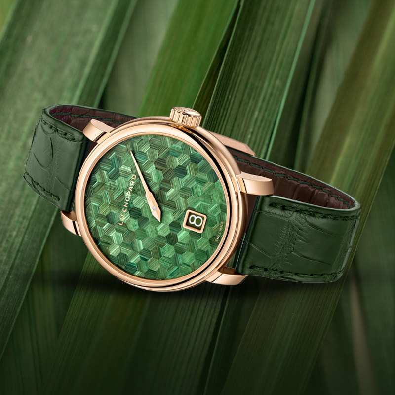 Часы Chopard L.U.C Quattro Spirit 25 Straw Marquetry Edition в 40 мм корпусе из желтого золота с указателем даты