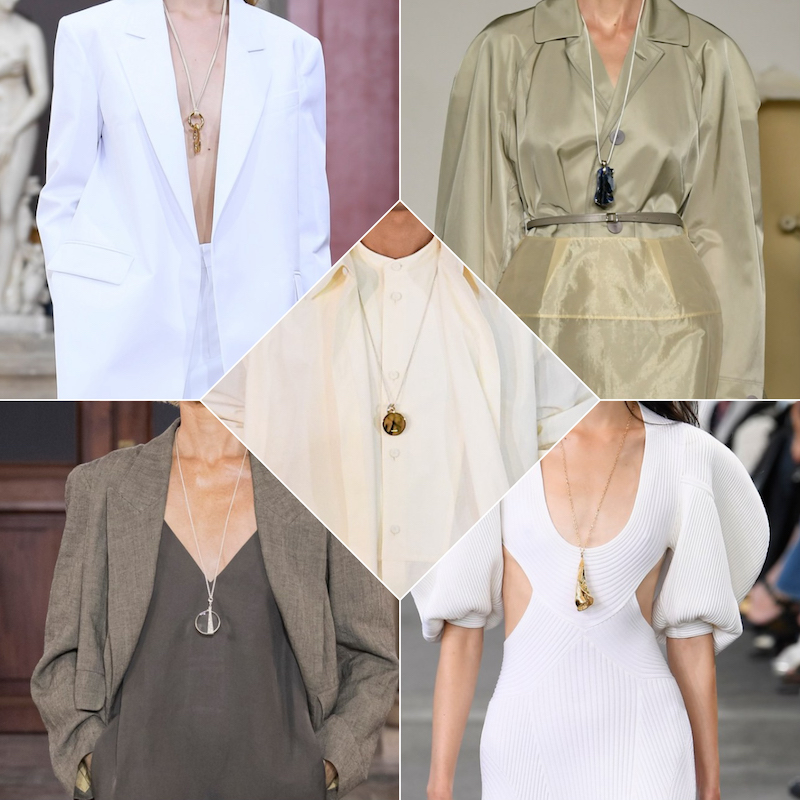 По часовой стрелки модели с весенне-летних показов 2024: Uma Wang, Valentino, Carven, Chloé, Jil Sander 