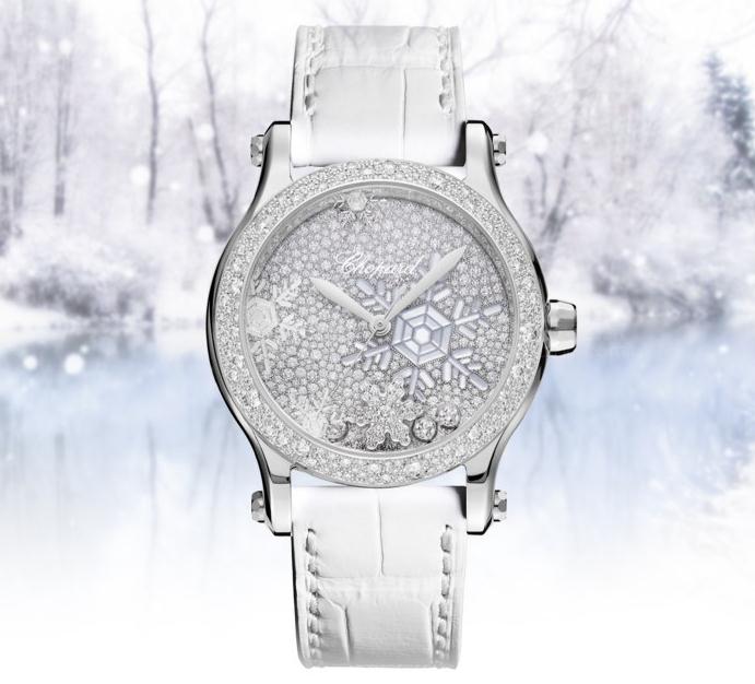Часы Chopard Happy Sport Snowflakes с тремя плавающими бриллиантами и драгоценной снежинкой