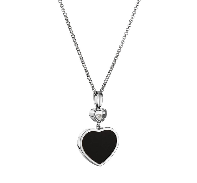 Кулон Chopard Happy Hearts из белого золота с бриллиантом и ониксом