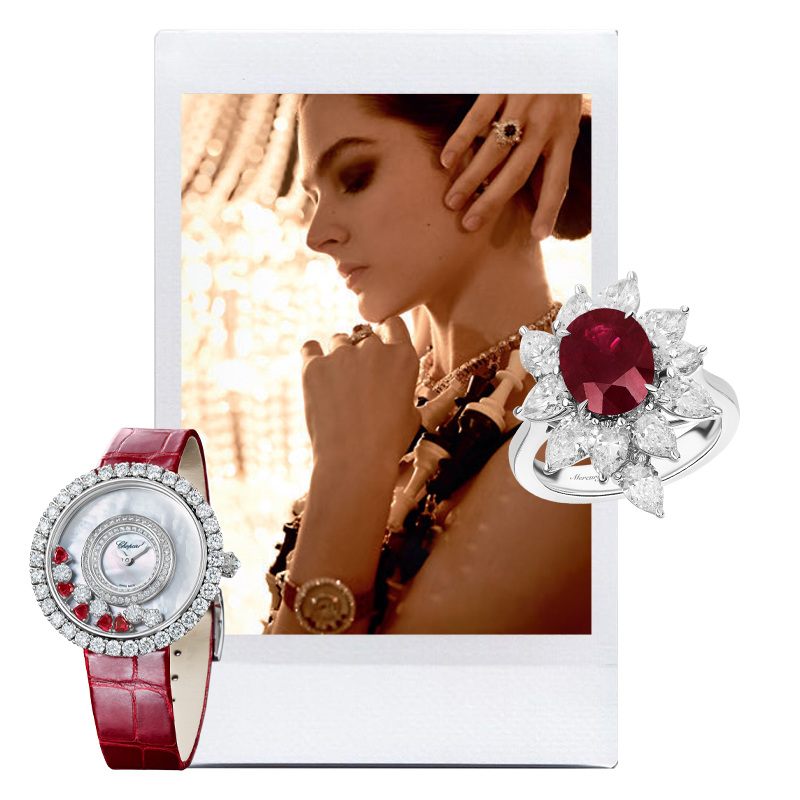 Элеонора Севенард в кольцах Mercury Color и часах Chopard Happy Diamonds