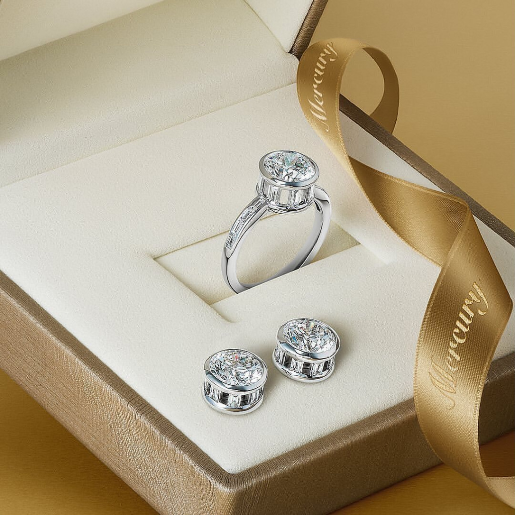 Кольцо и серьги Mercury Classic из белого золота с бриллиантами