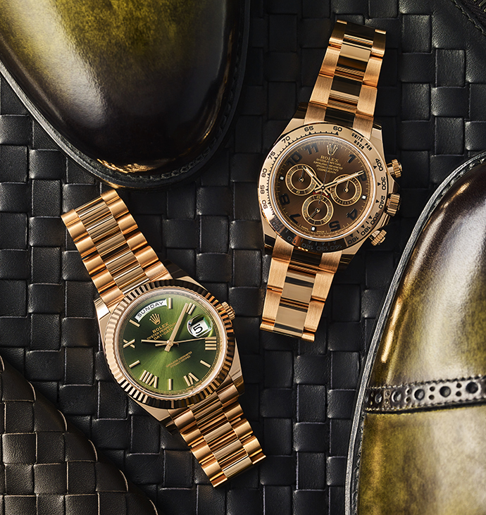 Часы Rolex Oyster Day-Date в корпусе из золота Everose и часы Rolex Oyster Cosmograph Daytona в корпусе из золота Everose