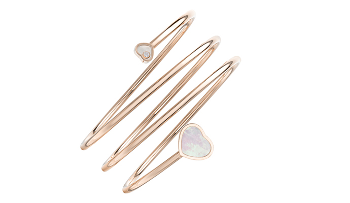 Браслет Chopard Happy Hearts из розового золота с плавающим бриллиантом и перламутром