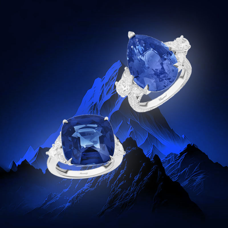 Кольца Mercury Color и Chopard Boutique из белого золота с бриллиантами и сапфирами