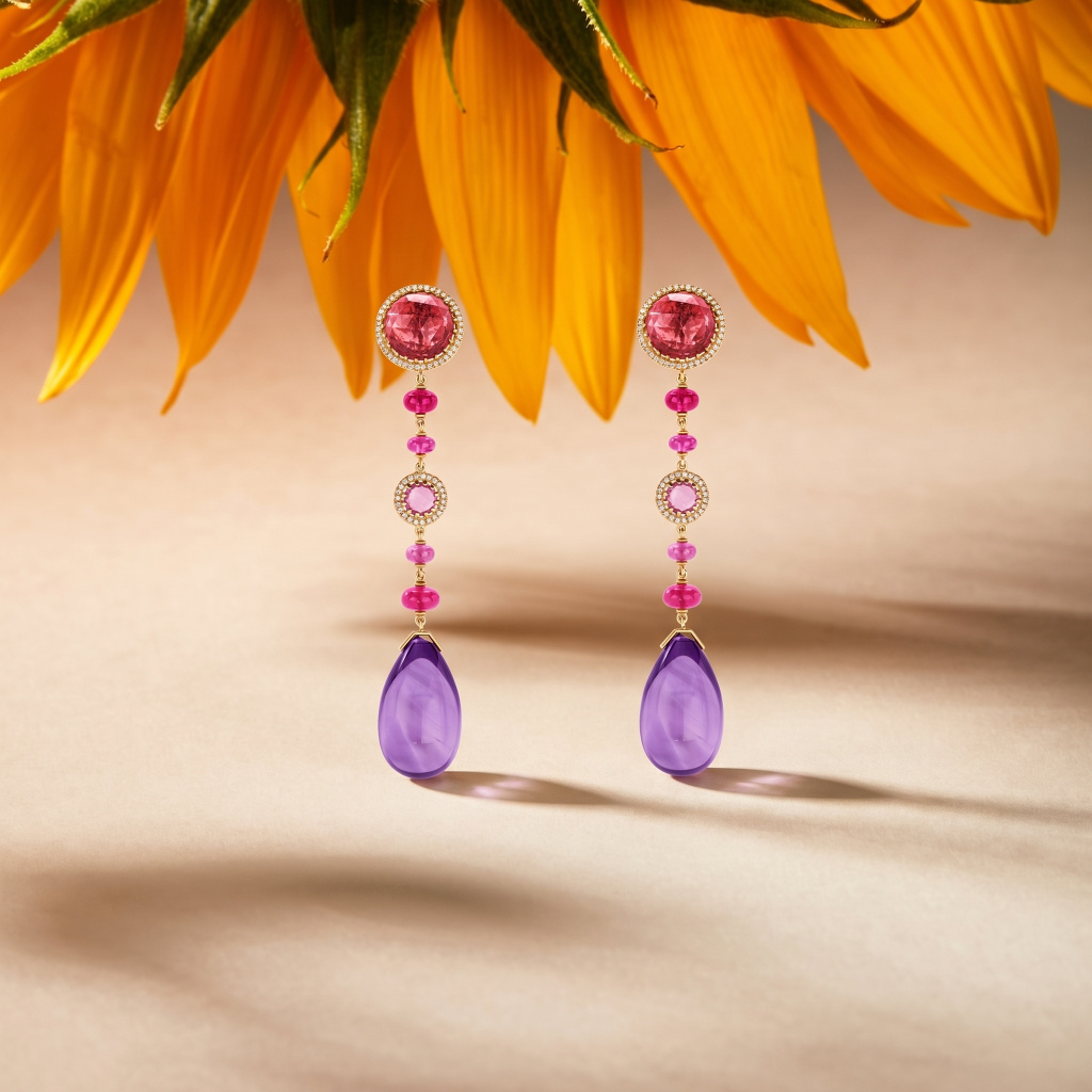 Серьги Chopard High Jewellery из розового золота с бриллиантами, турмалинами и морганитами и аметистами